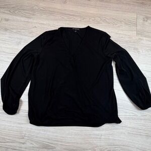 Banana Republic Black Faux Wrap Long Sleeve V Neck Top‎ Women's Size M